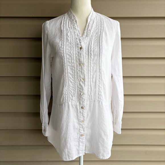 J. Jill Tops - •J. Jill• White 100% Linen Pintuck Button Front Tunic Blouse – Size XS
